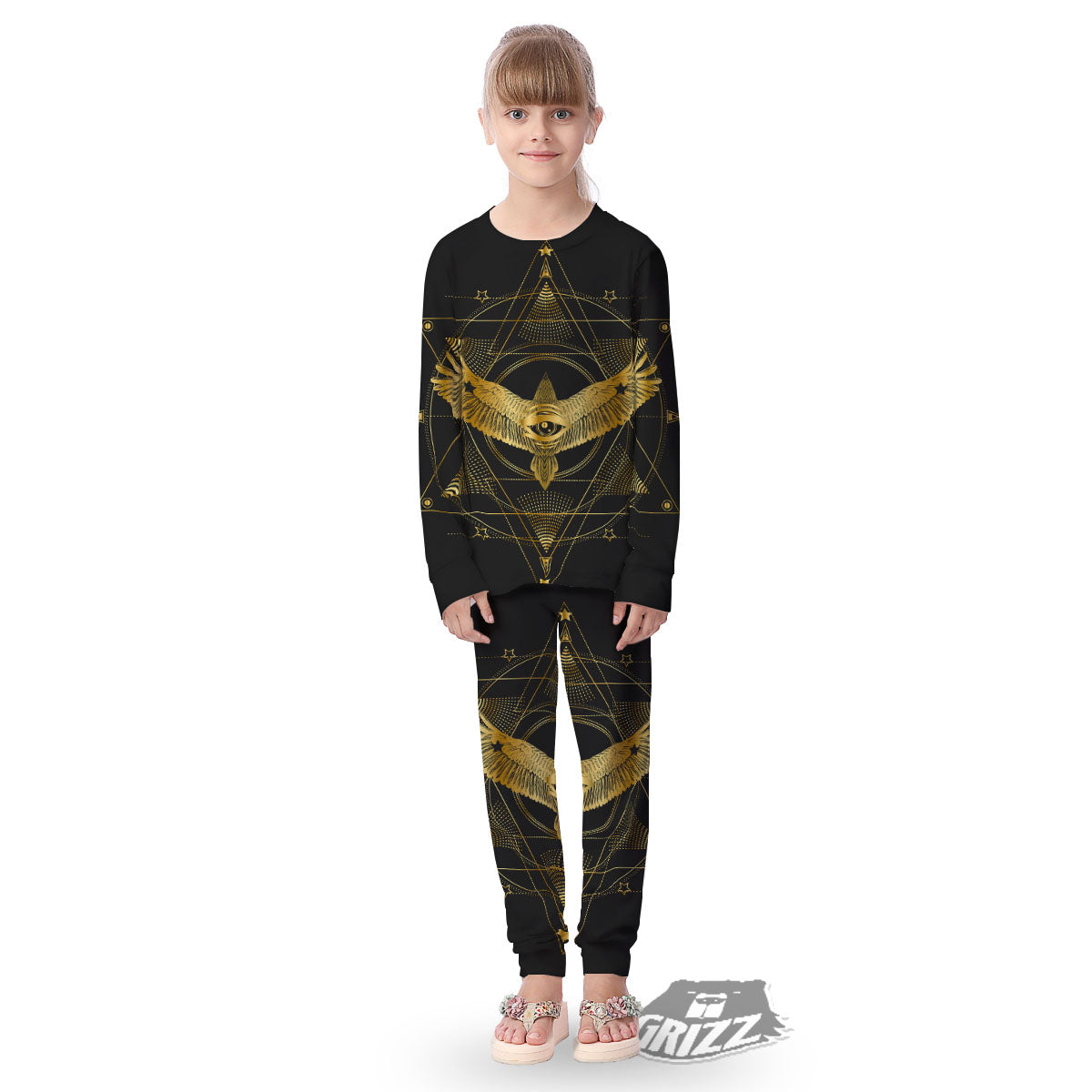 Bird Spiritual Golden Print Kid's Pajamas-grizzshop