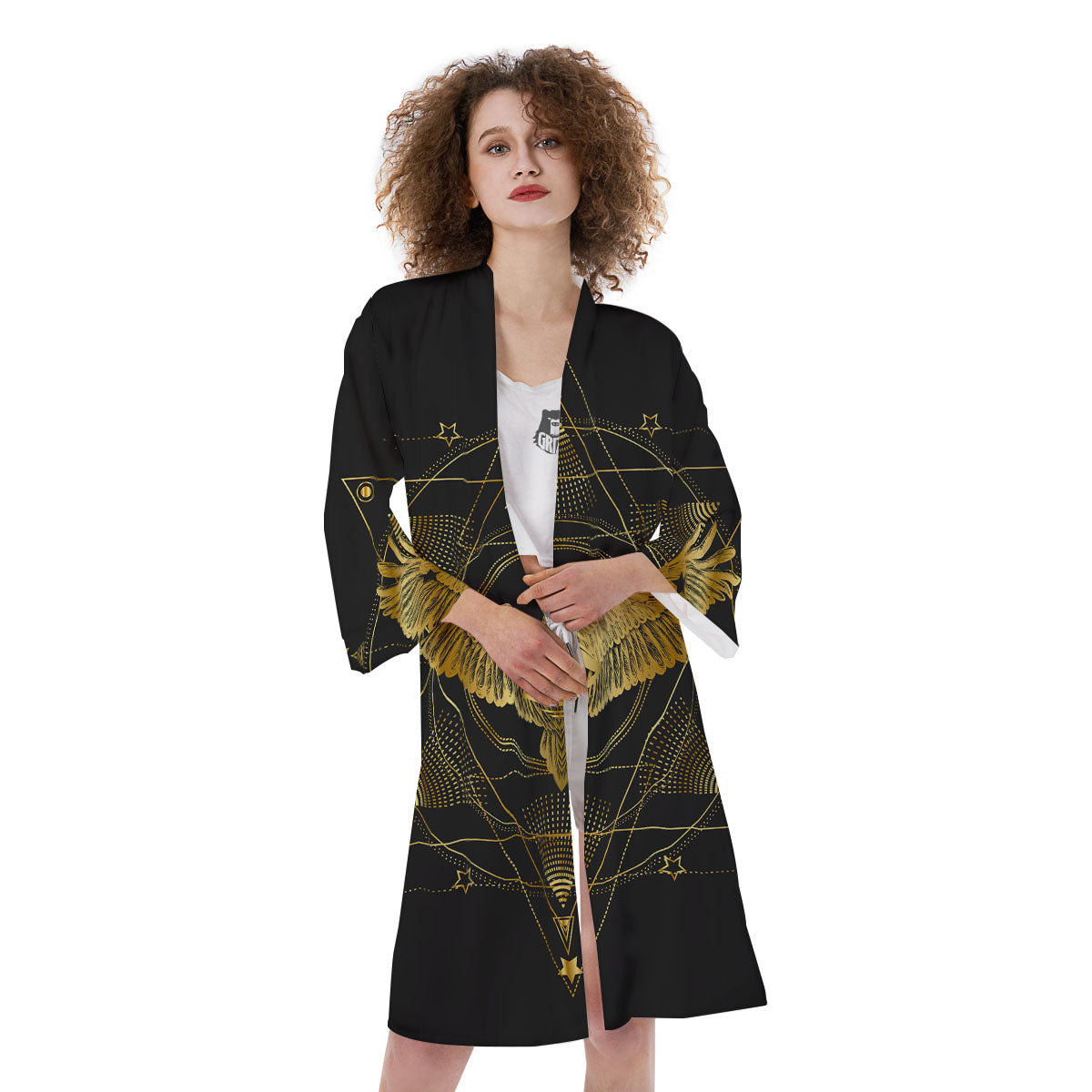 Bird Spiritual Golden Print Kimono-grizzshop