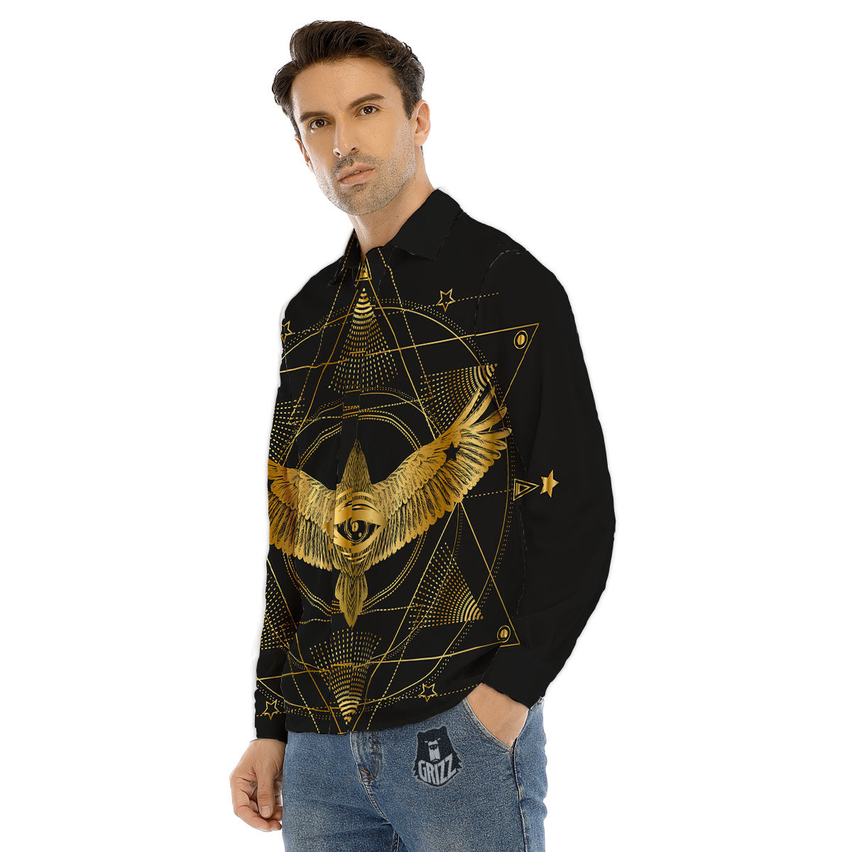 Bird Spiritual Golden Print Men's Dress Shirts-grizzshop