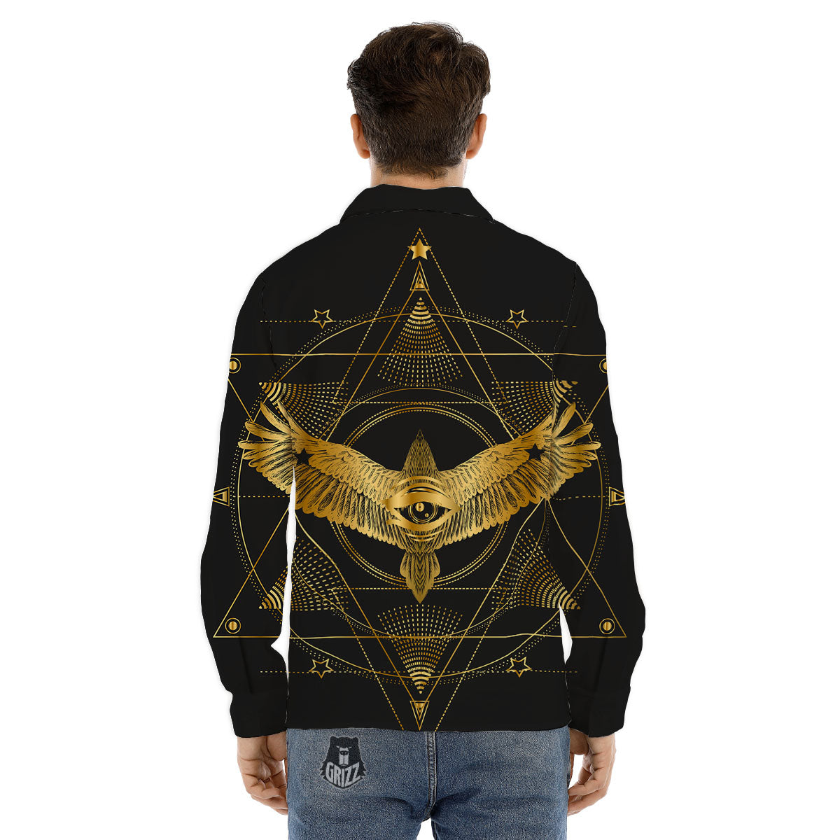 Bird Spiritual Golden Print Men's Dress Shirts-grizzshop