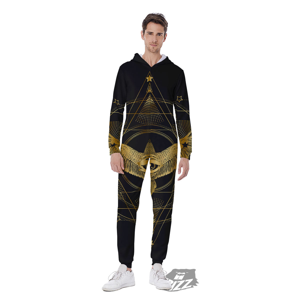 Bird Spiritual Golden Print Men's Jumpsuit-grizzshop