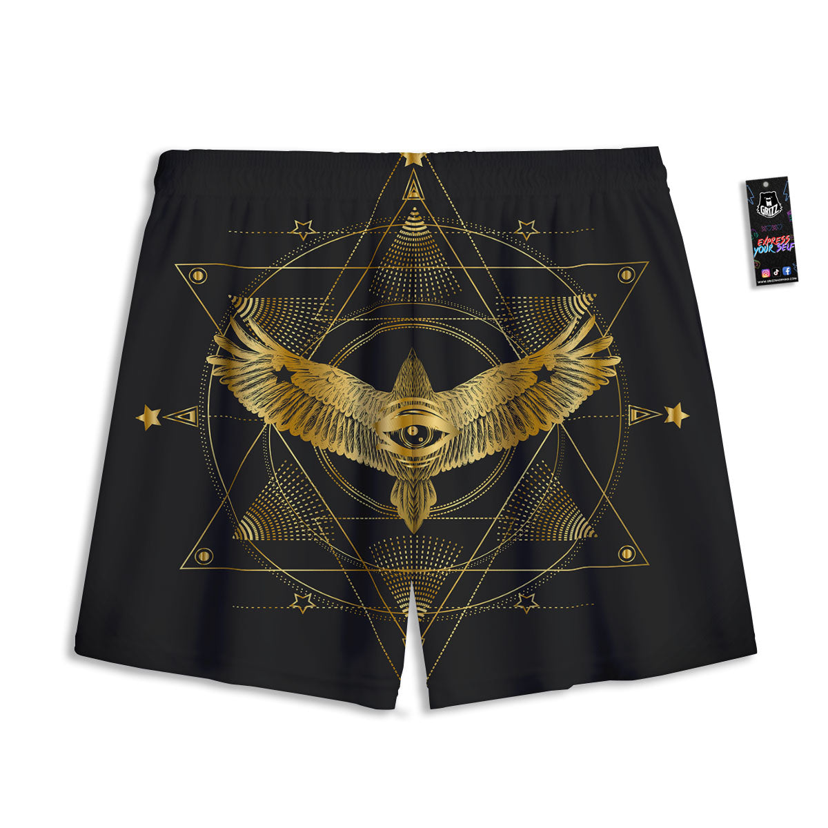 Bird Spiritual Golden Print Mesh Shorts