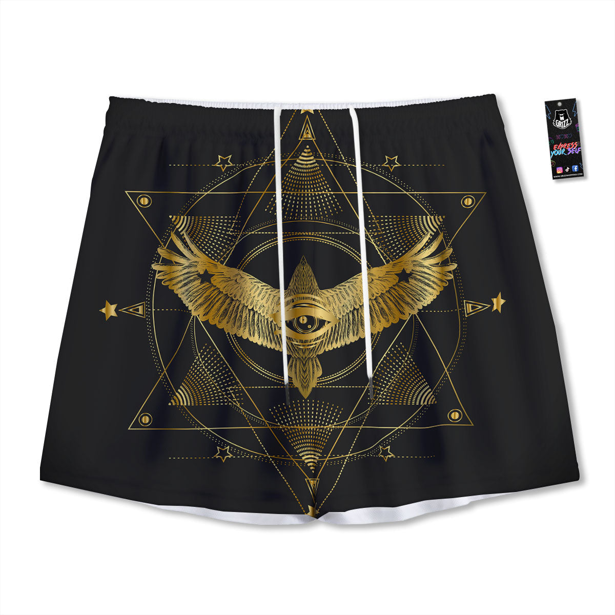 Bird Spiritual Golden Print Mesh Shorts