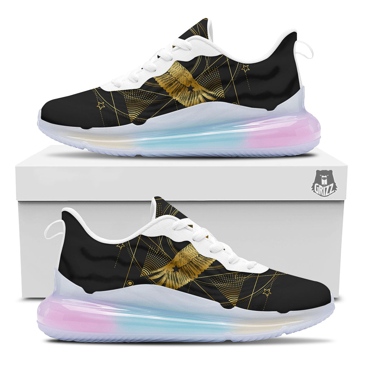 Bird Spiritual Golden Print Running Sneakers-grizzshop