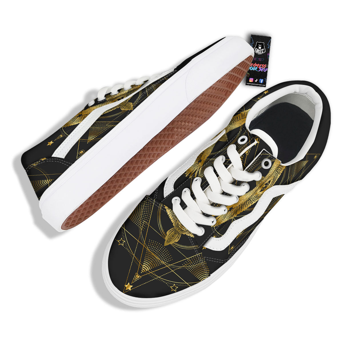 Bird Spiritual Golden Print Skate Shoes-grizzshop