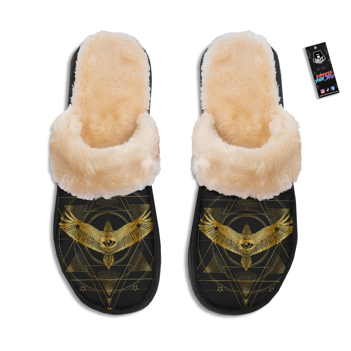 Bird Spiritual Golden Print Slippers-grizzshop