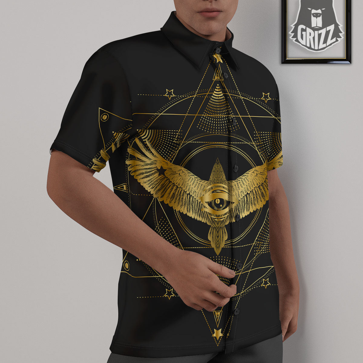 Bird Spiritual Golden Print Untucked Shirts-grizzshop