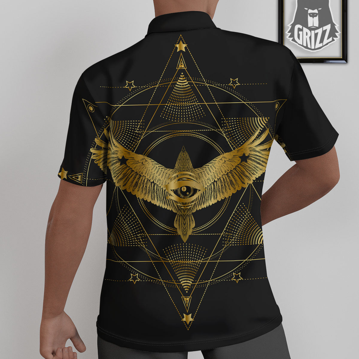 Bird Spiritual Golden Print Untucked Shirts-grizzshop