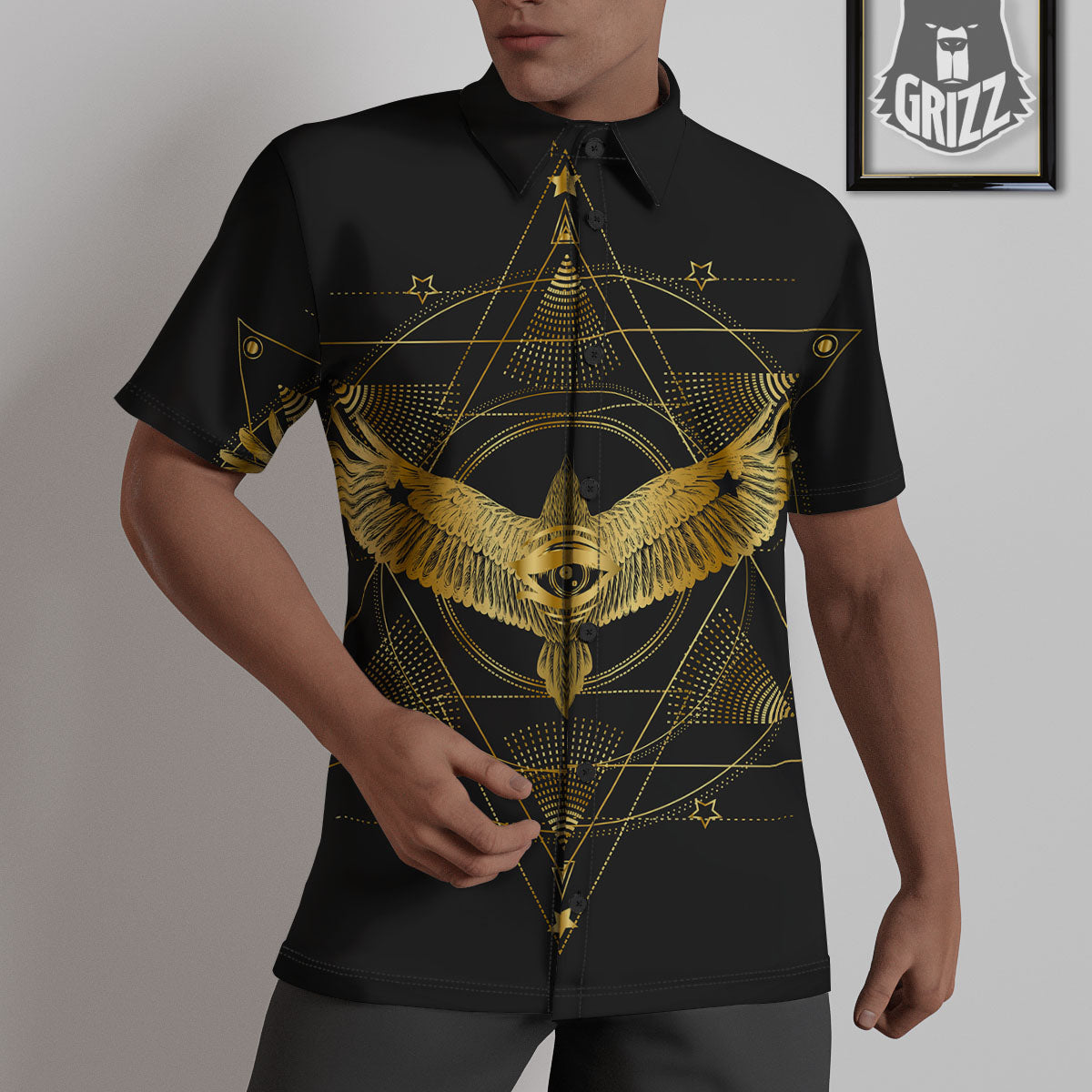 Bird Spiritual Golden Print Untucked Shirts-grizzshop