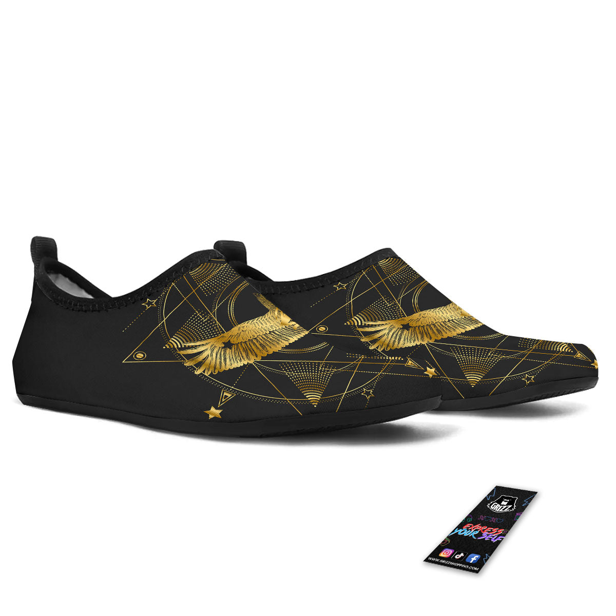 Bird Spiritual Golden Print Water Shoes-grizzshop