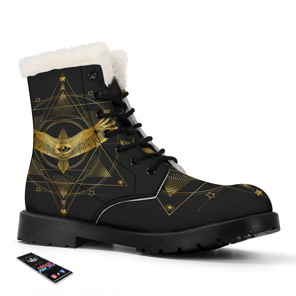 Bird Spiritual Golden Print Winter Boots-grizzshop