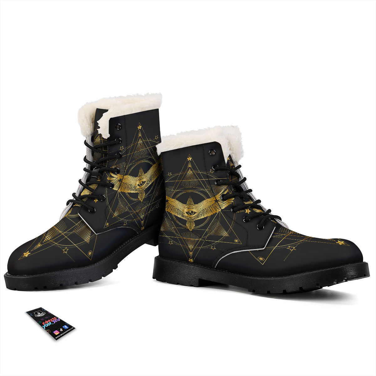 Bird Spiritual Golden Print Winter Boots-grizzshop