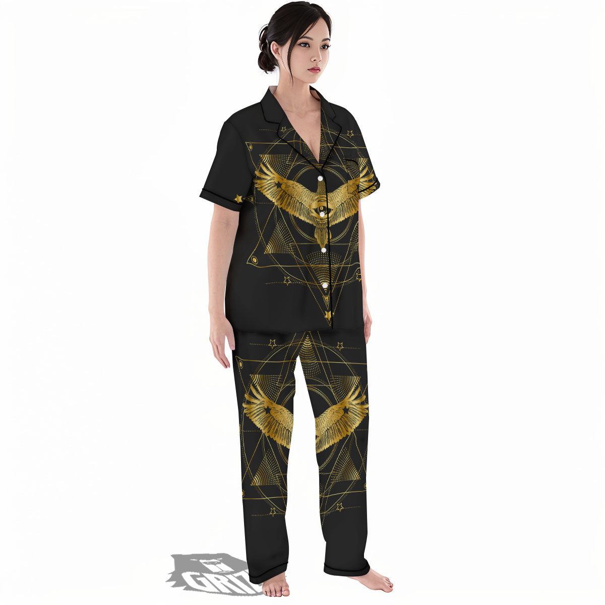 Bird Spiritual Golden Print Women's Pajamas Set-grizzshop