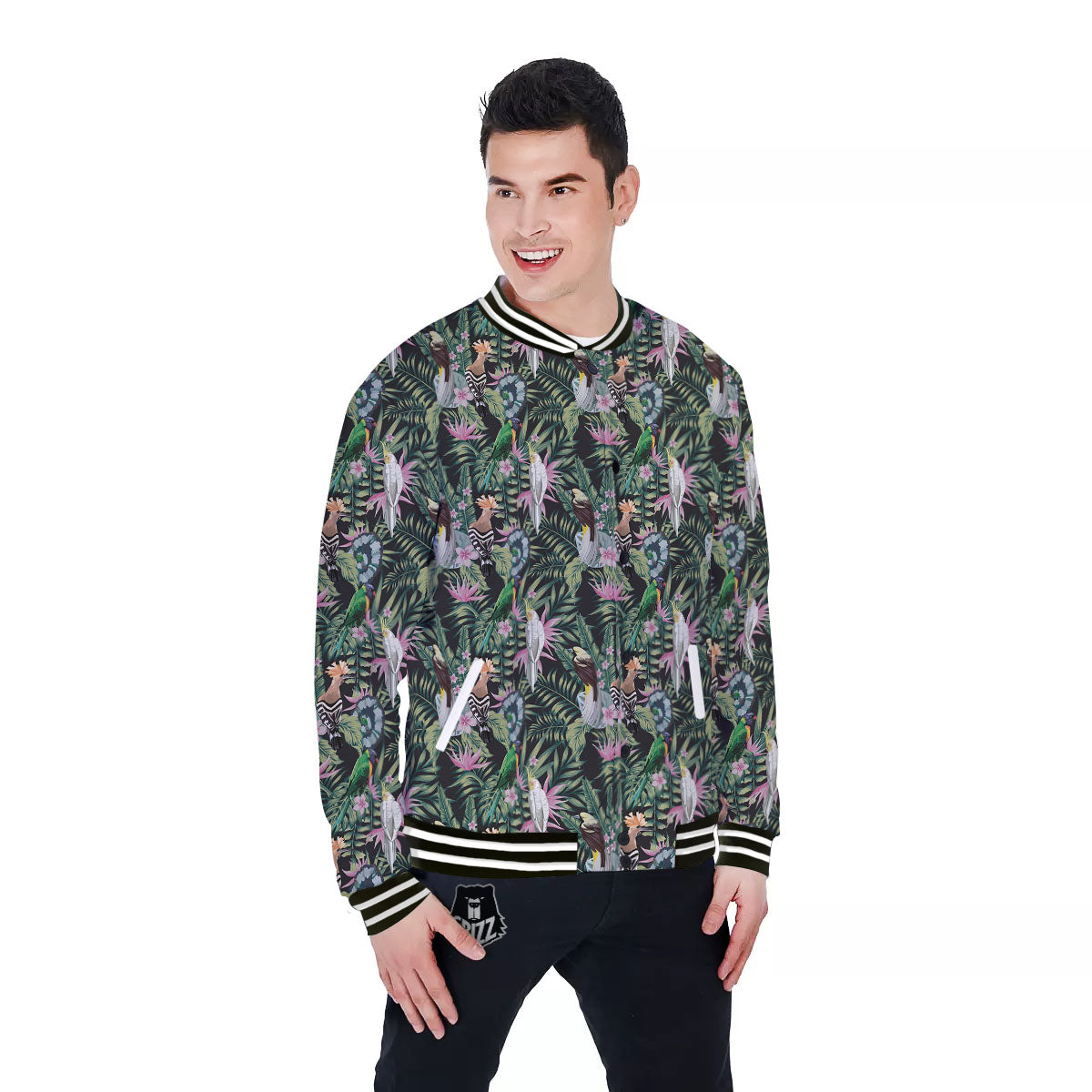 Birds Hawaiian Tropical Print Pattern Baseball Jacket-grizzshop