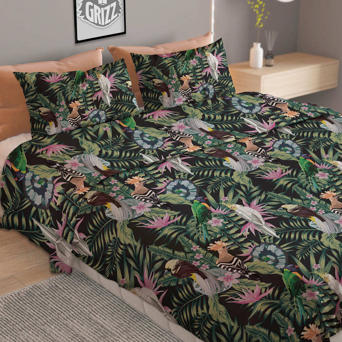 Birds Hawaiian Tropical Print Pattern Duvet Cover Bedding Set