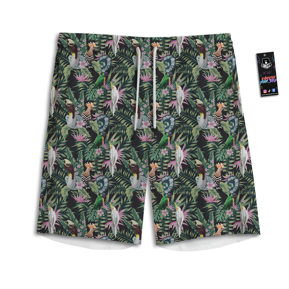 Birds Hawaiian Tropical Print Pattern Men's Athletic Shorts