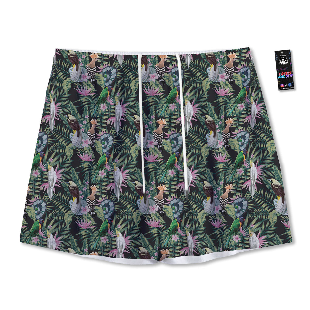 Birds Hawaiian Tropical Print Pattern Mesh Shorts