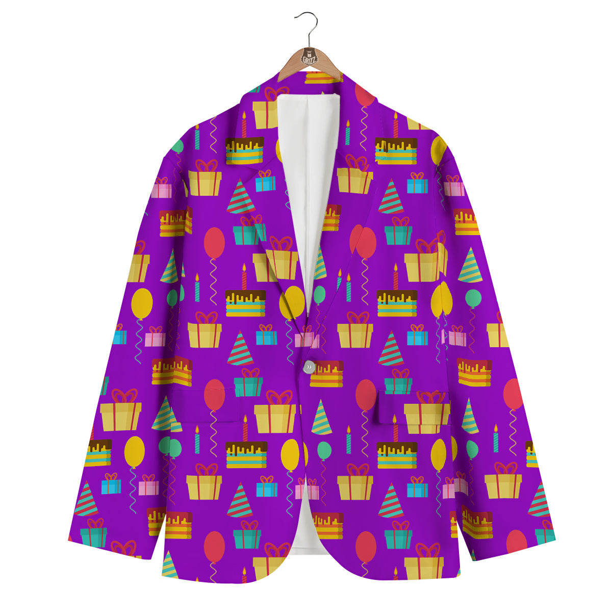 Birthday Pattern Print Men's Blazer-grizzshop