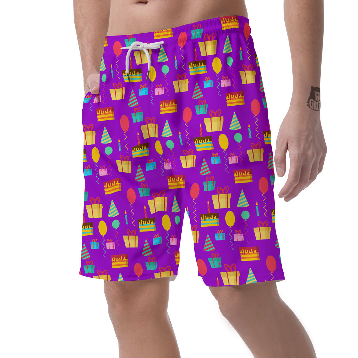 Birthday Pattern Print Men's Shorts-grizzshop