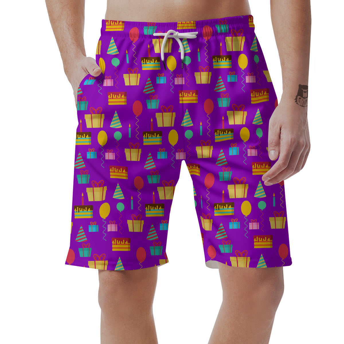 Birthday Pattern Print Men's Shorts-grizzshop