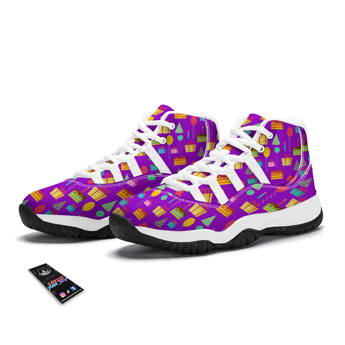 Birthday Pattern Print White Bball Shoes-grizzshop