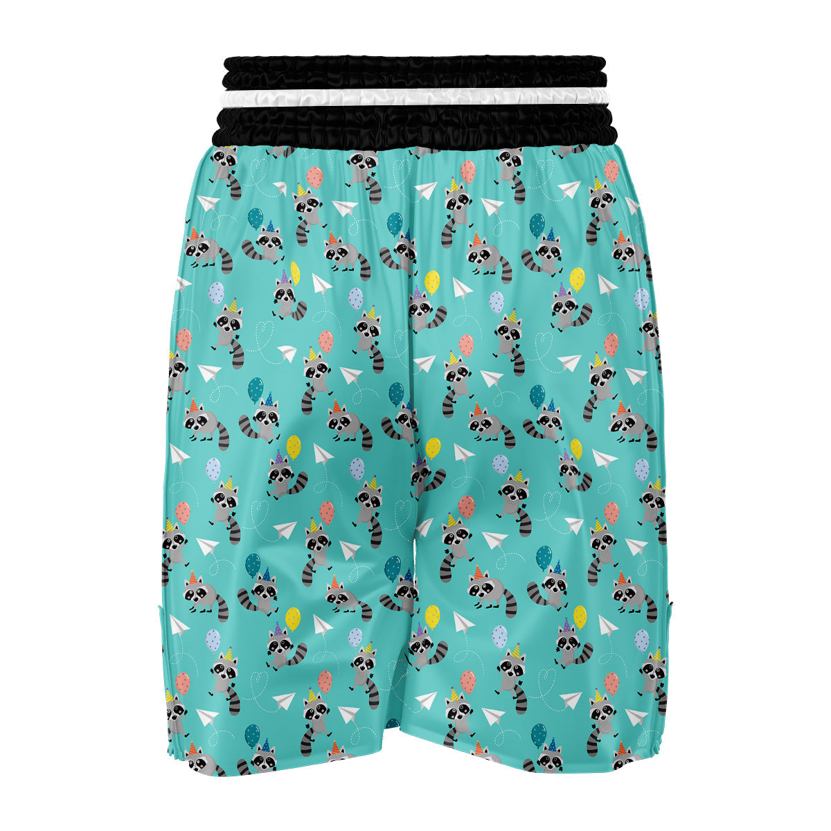 Birthday Raccoon Pattern Print Boxing Shorts-grizzshop