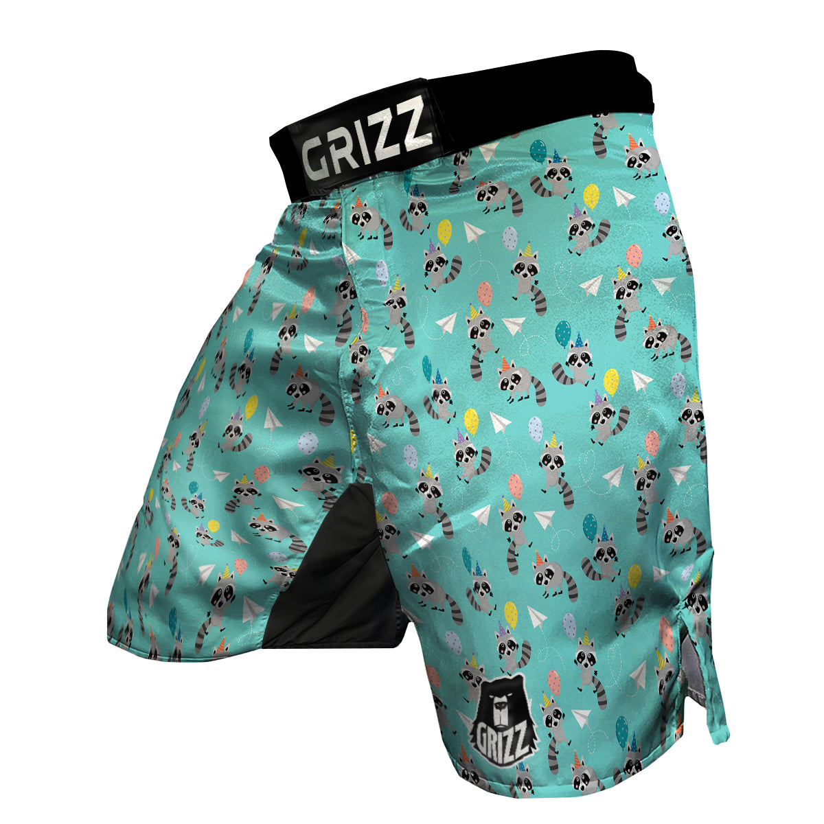 Birthday Raccoon Pattern Print MMA Shorts-grizzshop