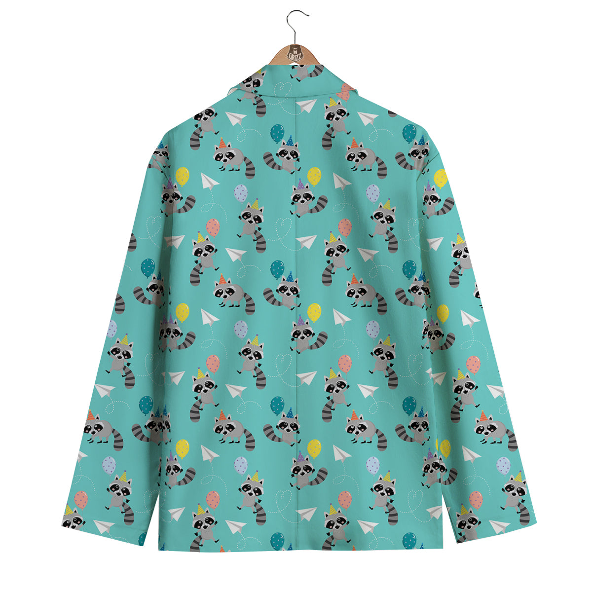 Birthday Raccoon Pattern Print Men's Blazer-grizzshop