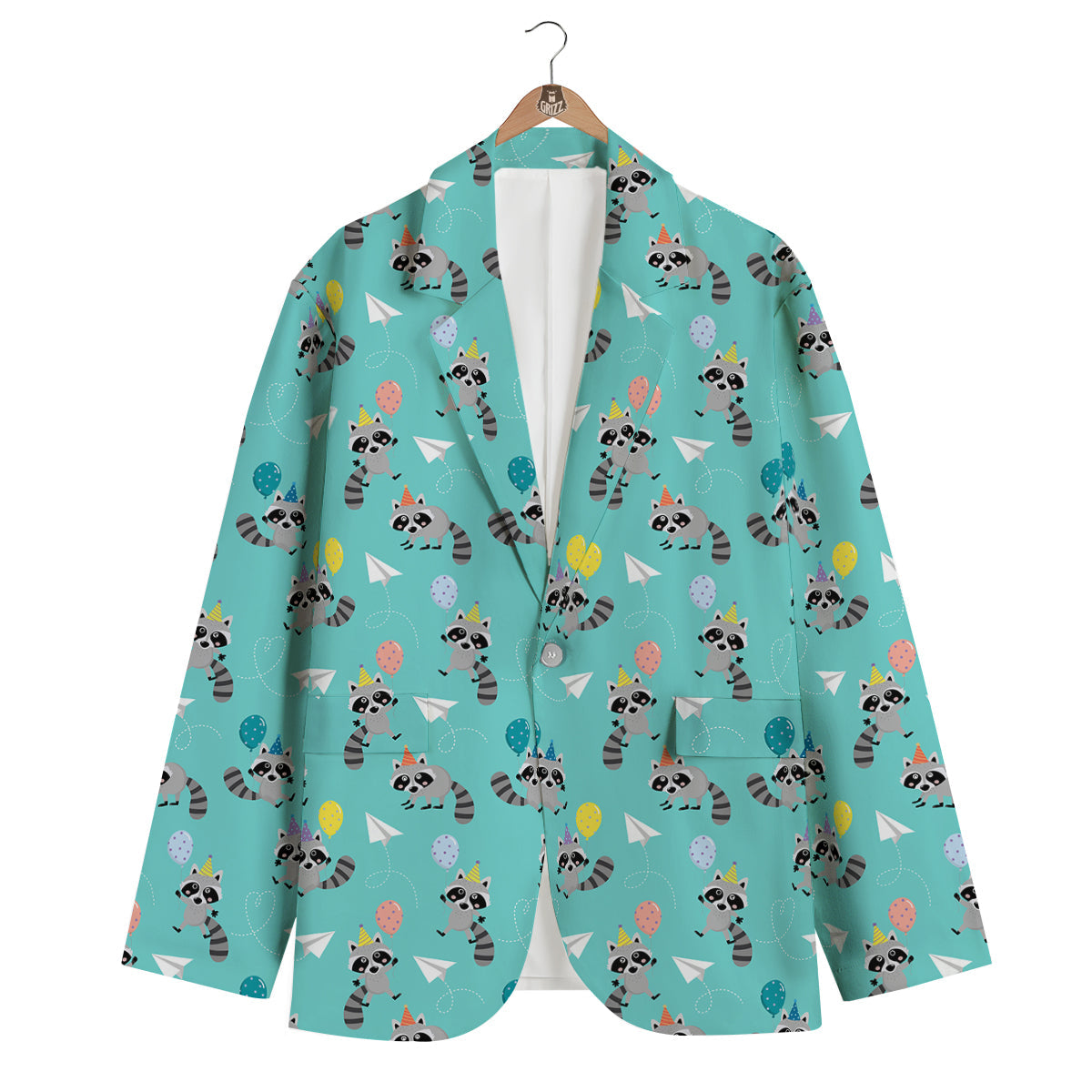 Birthday Raccoon Pattern Print Men's Blazer-grizzshop