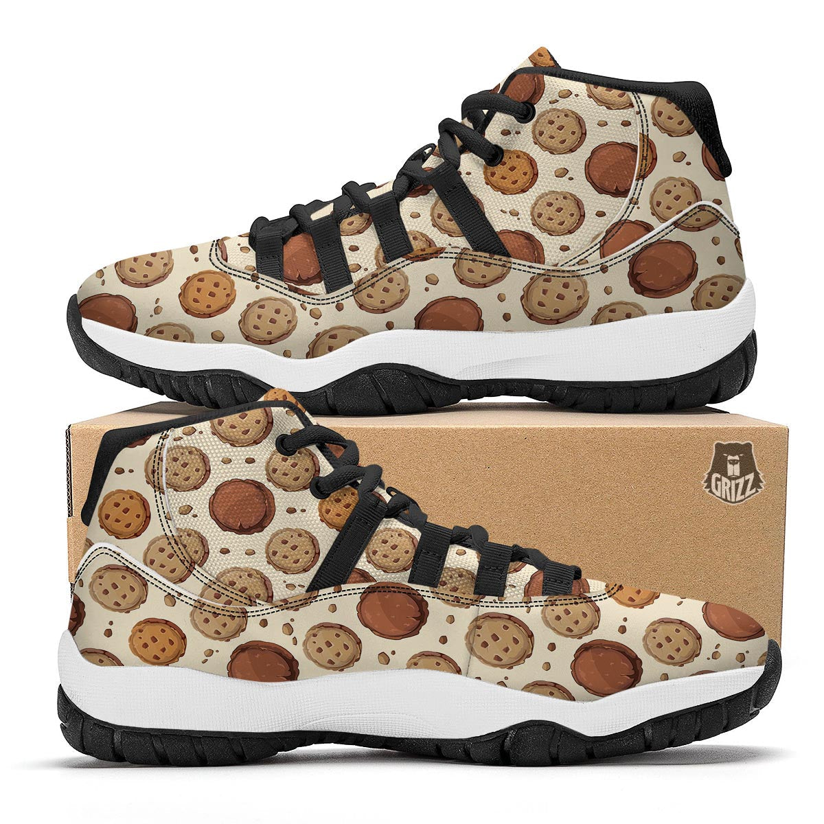 Biscuit Cookie Pattern Print Black Bball Shoes-grizzshop
