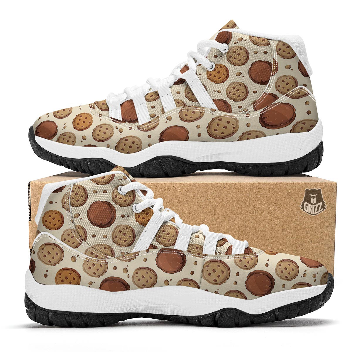 Biscuit Cookie Pattern Print White Bball Shoes-grizzshop