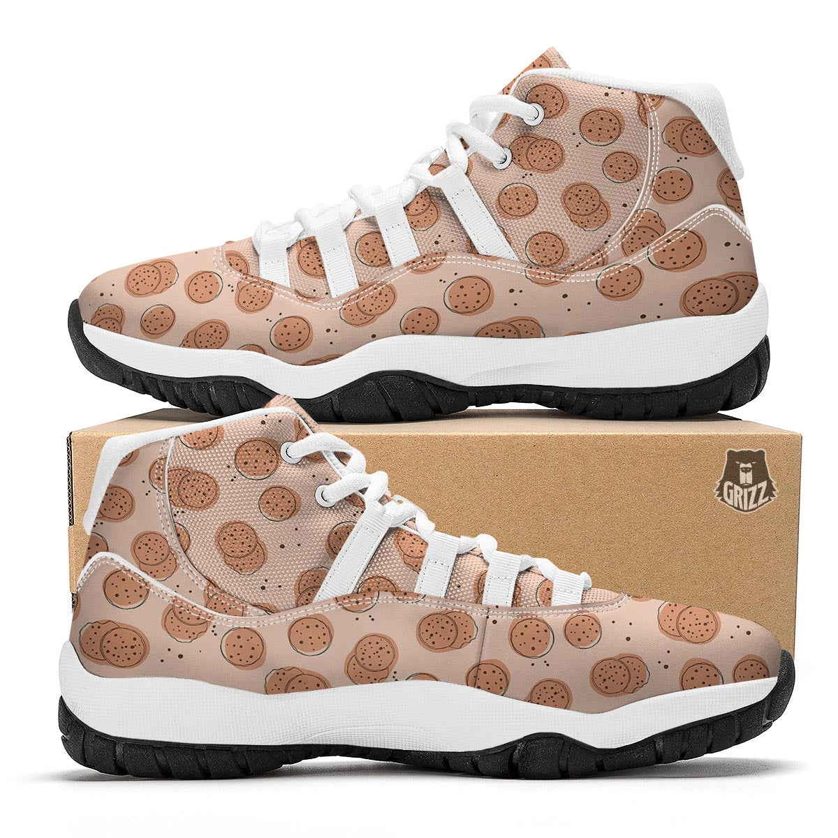 Biscuit Cookie Print Pattern White Bball Shoes-grizzshop