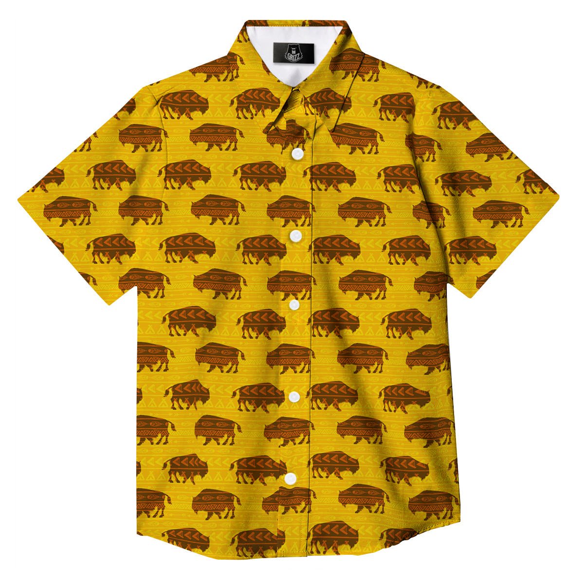 Bison Aztec Print Pattern Button Up Shirt-grizzshop