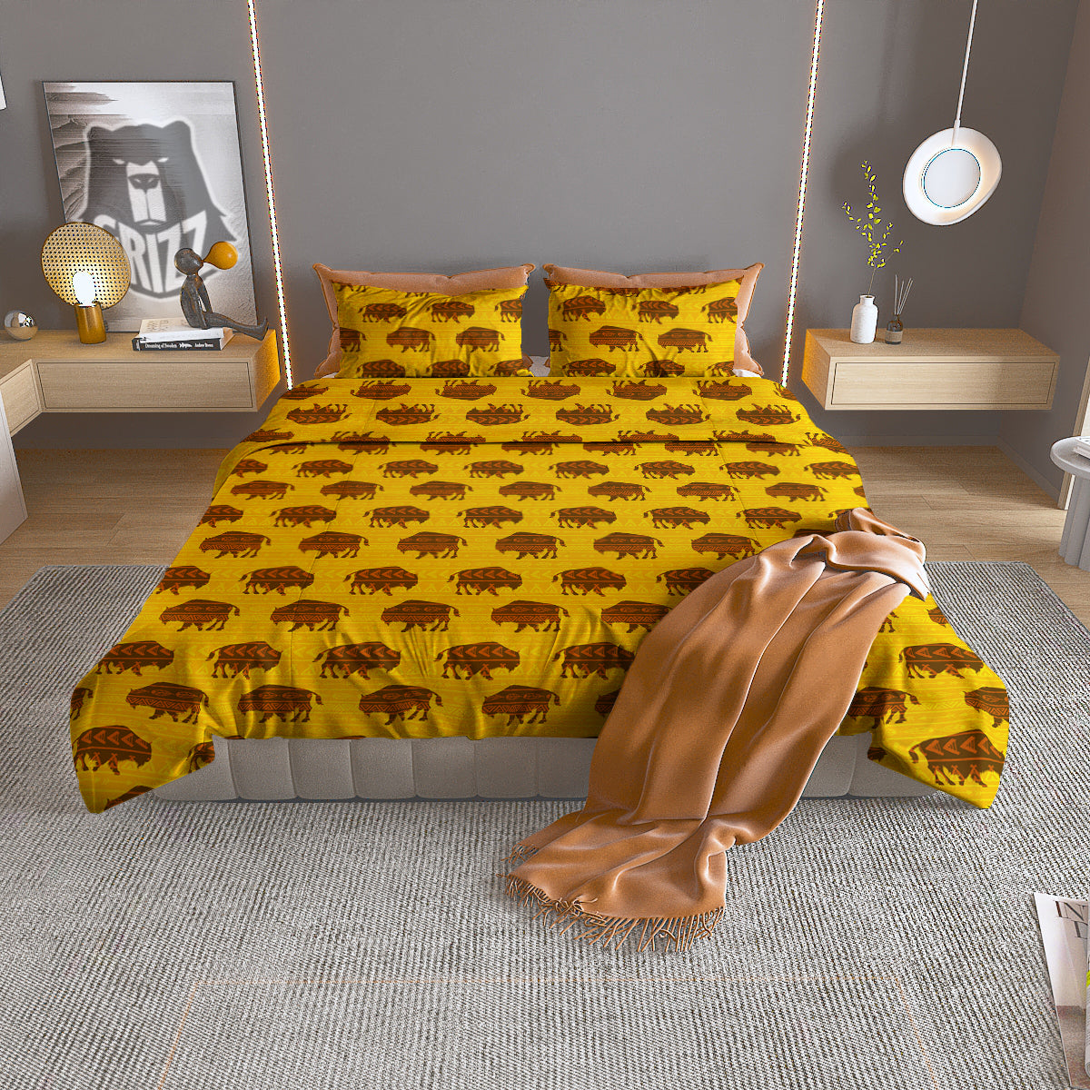 Bison Aztec Print Pattern Duvet Cover Bedding Set
