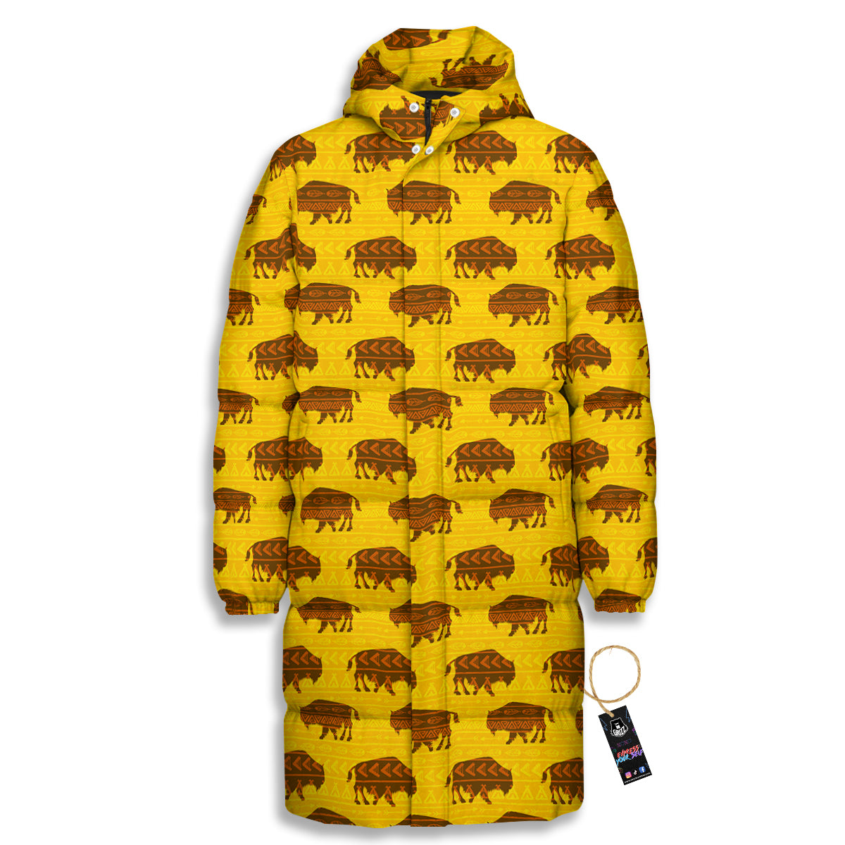 Bison Aztec Print Pattern Long Down Jacket-grizzshop