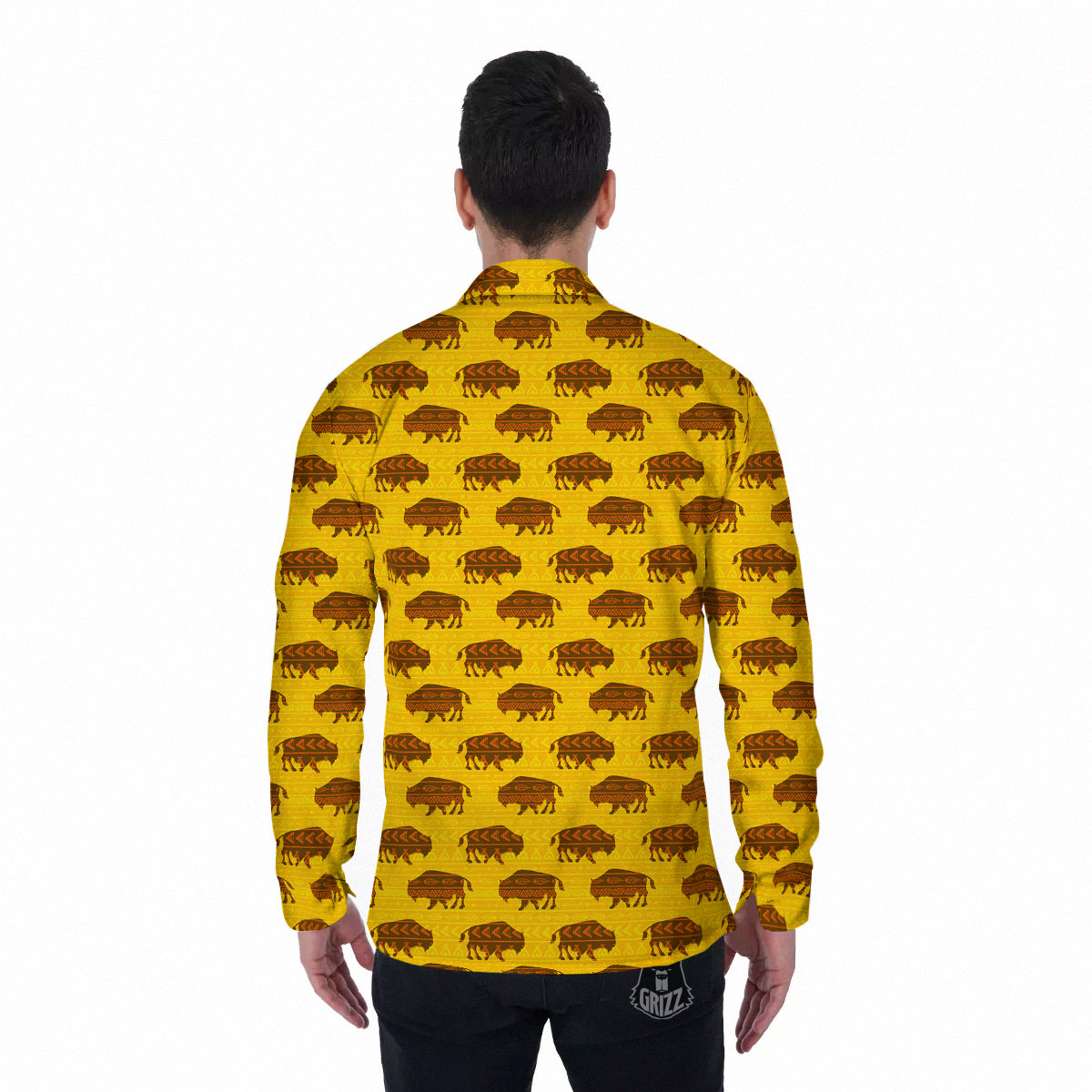 Bison Aztec Print Pattern Men's Long Sleeve Shirts-grizzshop