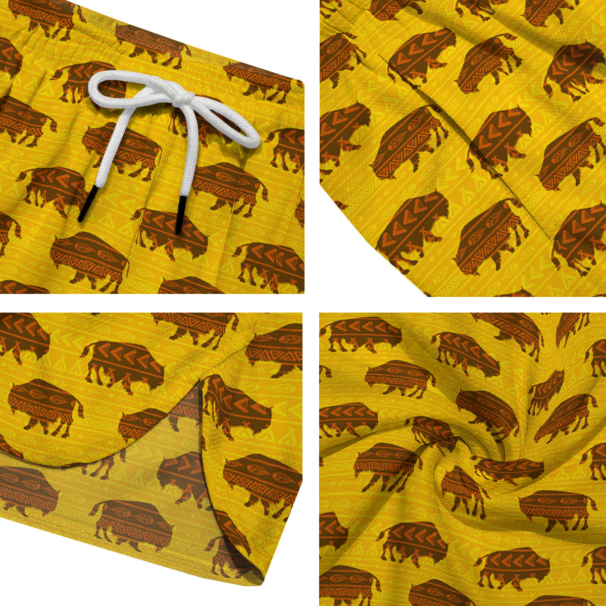 Bison Aztec Print Pattern Men's Running Shorts-grizzshop