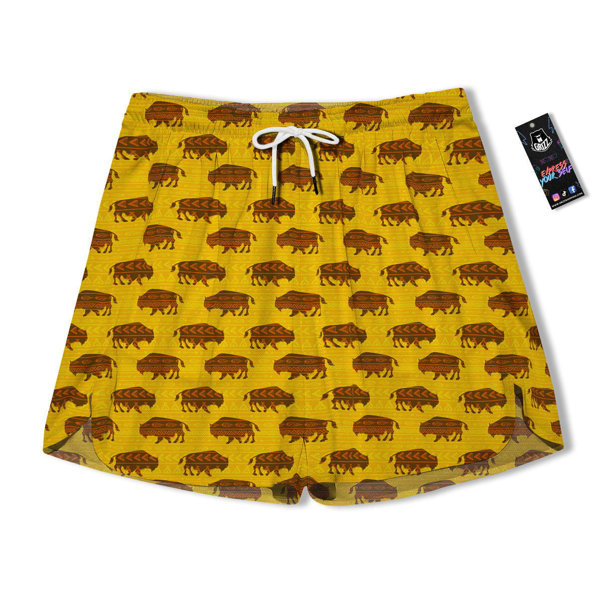 Bison Aztec Print Pattern Men's Running Shorts-grizzshop