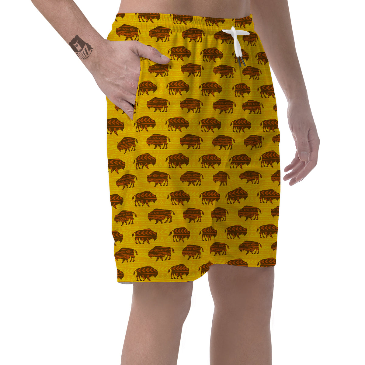 Bison Aztec Print Pattern Men's Shorts-grizzshop