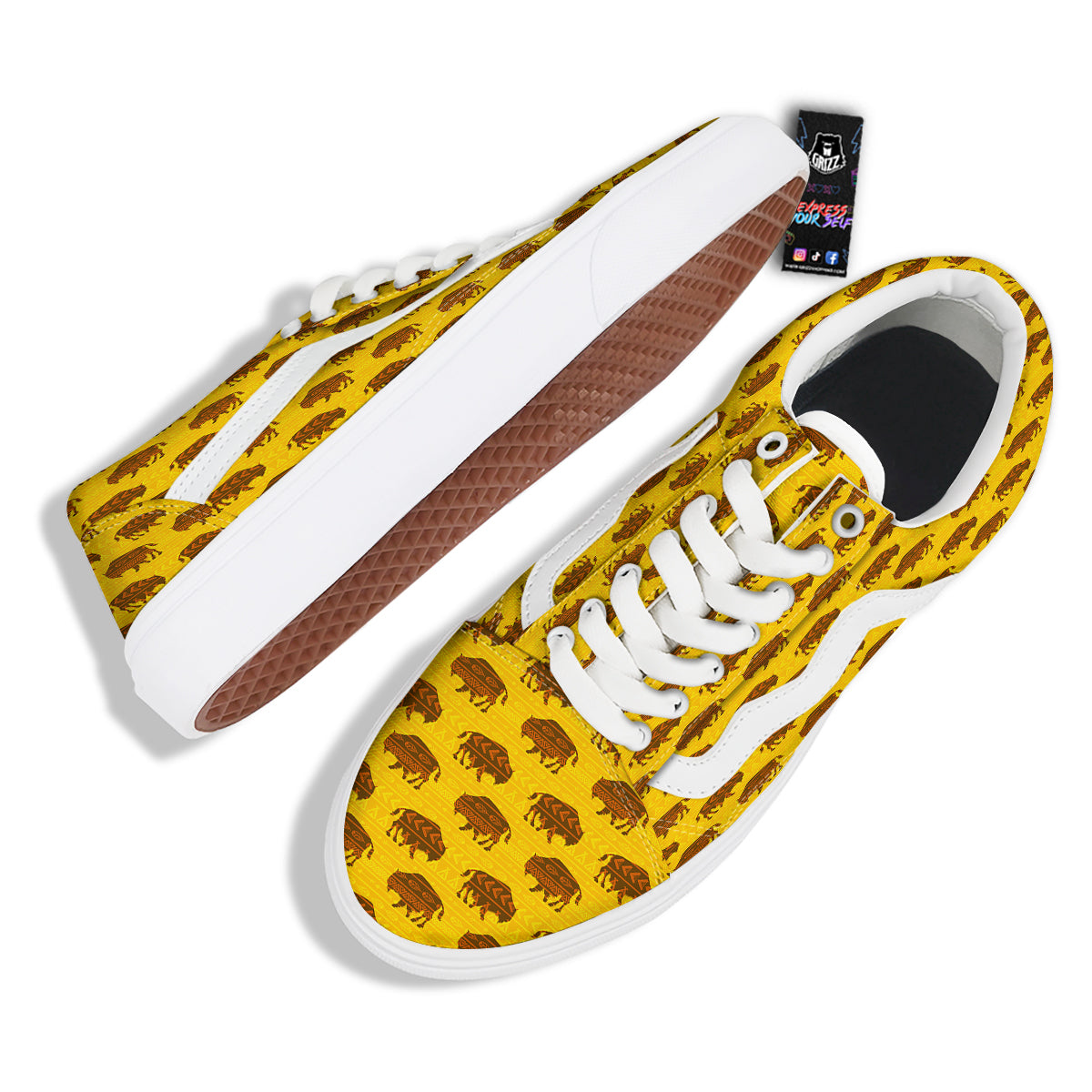 Bison Aztec Print Pattern Skate Shoes-grizzshop
