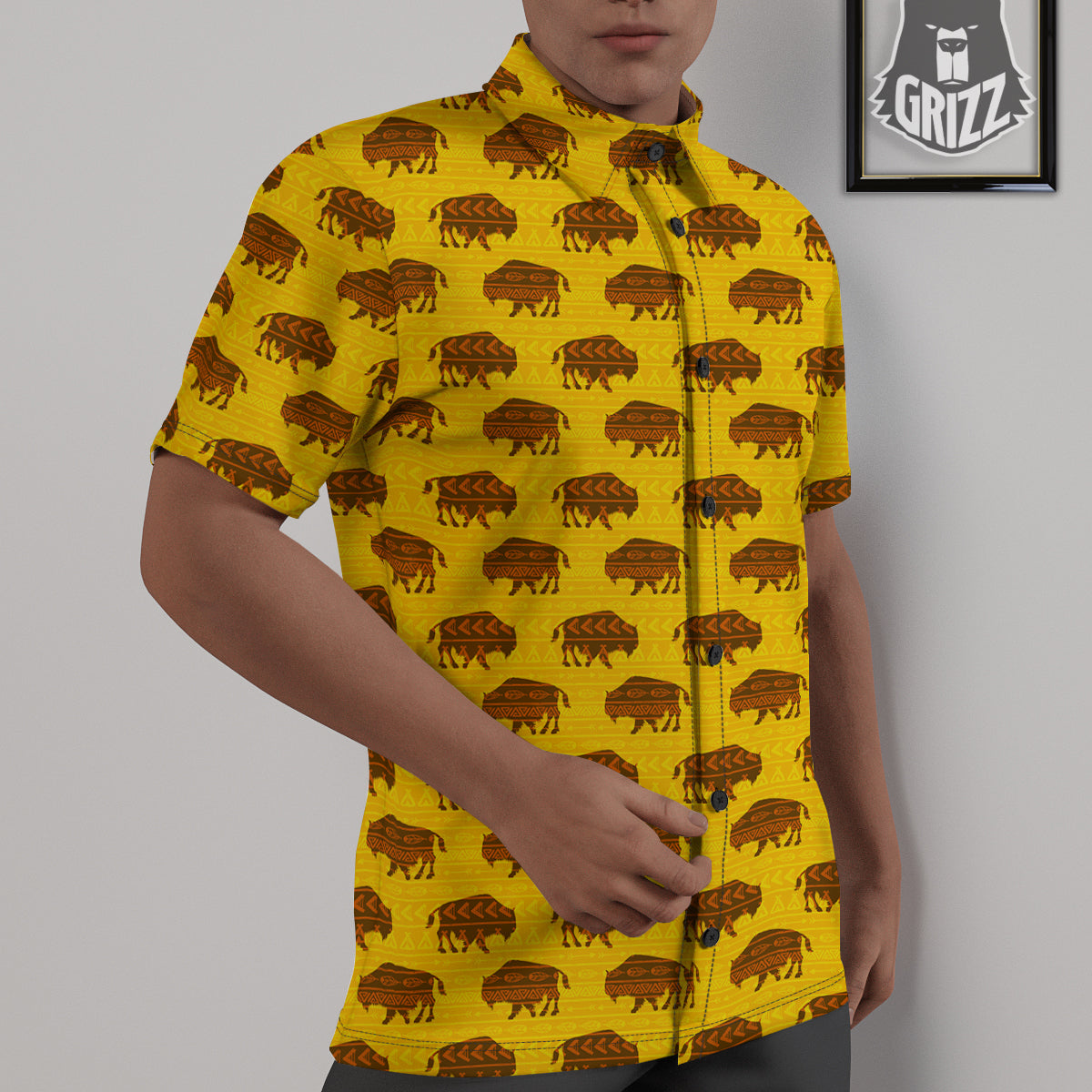 Bison Aztec Print Pattern Untucked Shirts-grizzshop