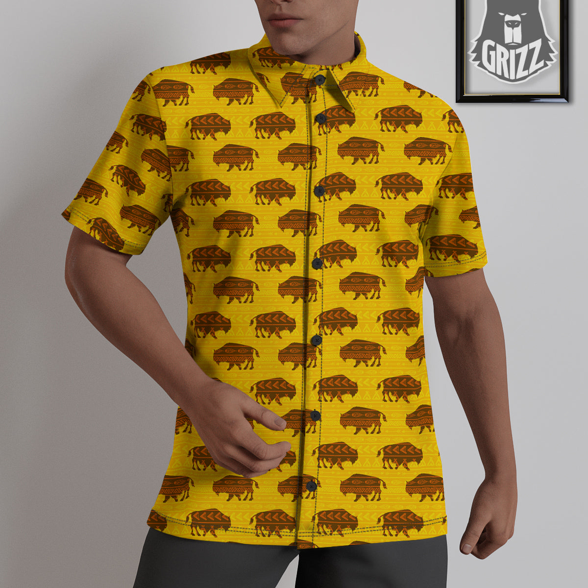 Bison Aztec Print Pattern Untucked Shirts-grizzshop