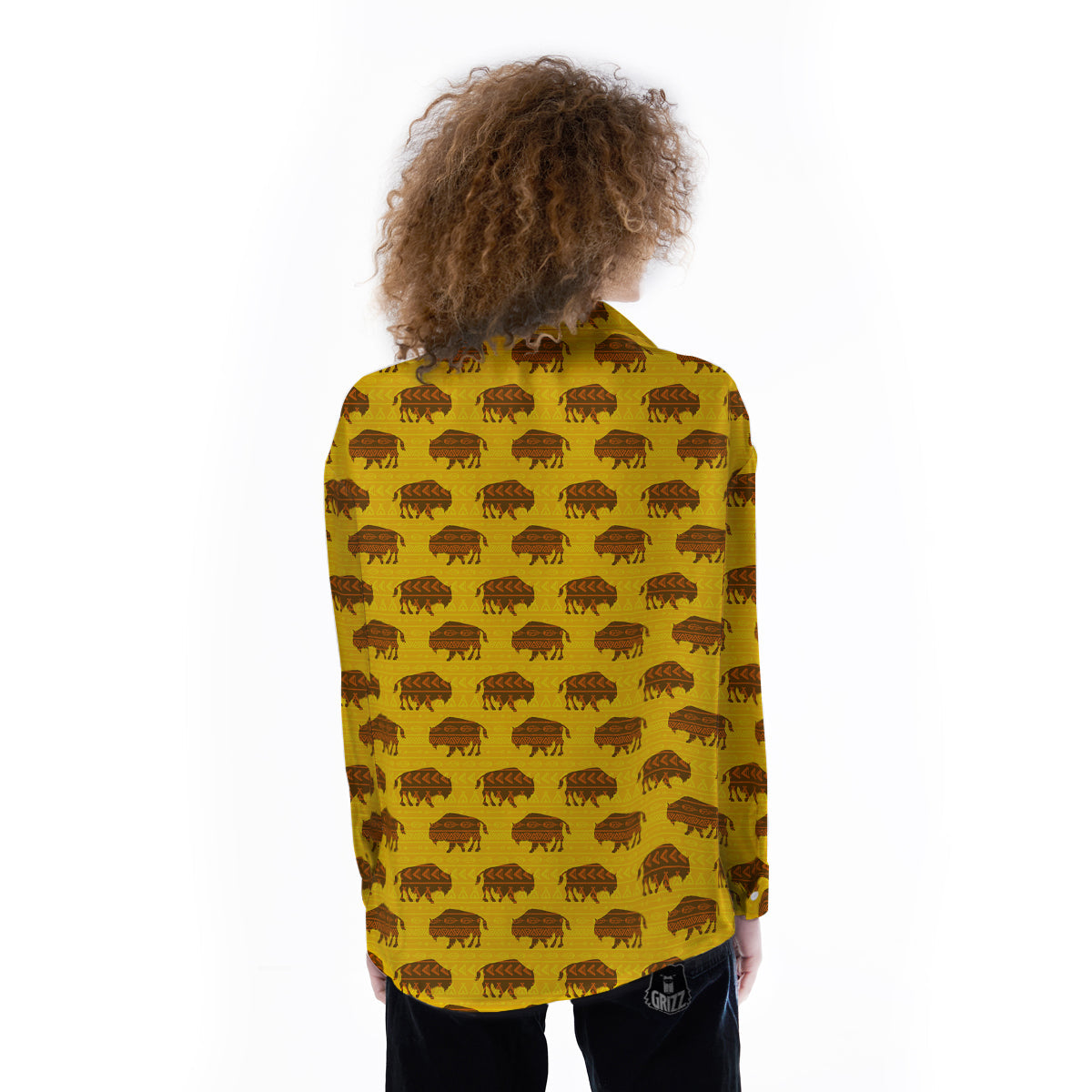 Bison Aztec Print Pattern Women's Long Sleeve Shirts-grizzshop