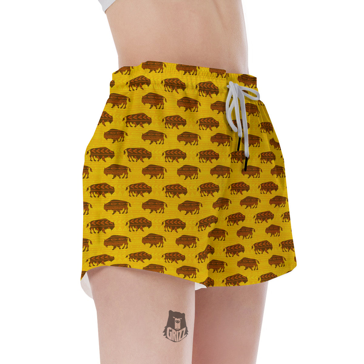 Bison Aztec Print Pattern Women's Shorts-grizzshop