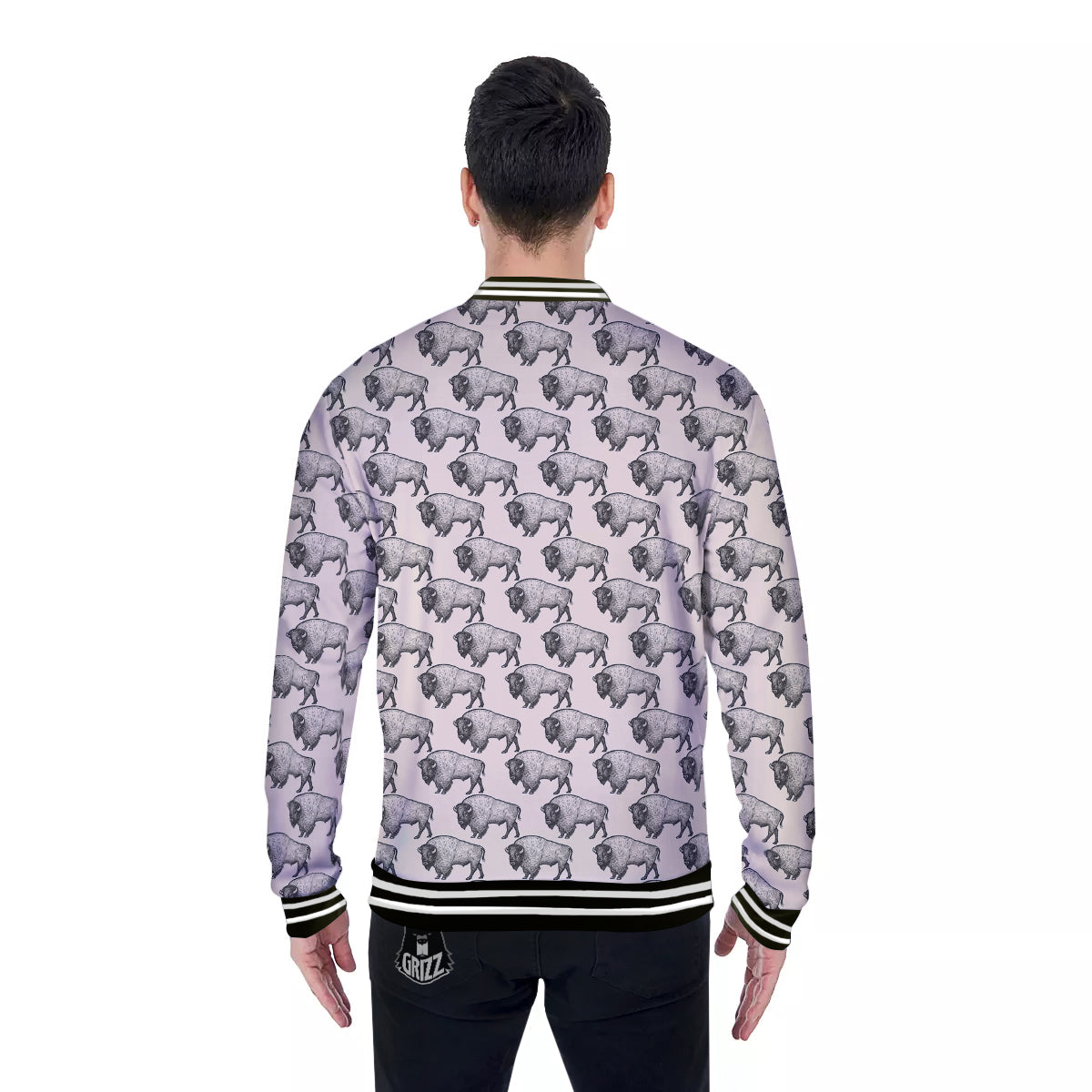 Bison Beige Print Pattern Baseball Jacket-grizzshop