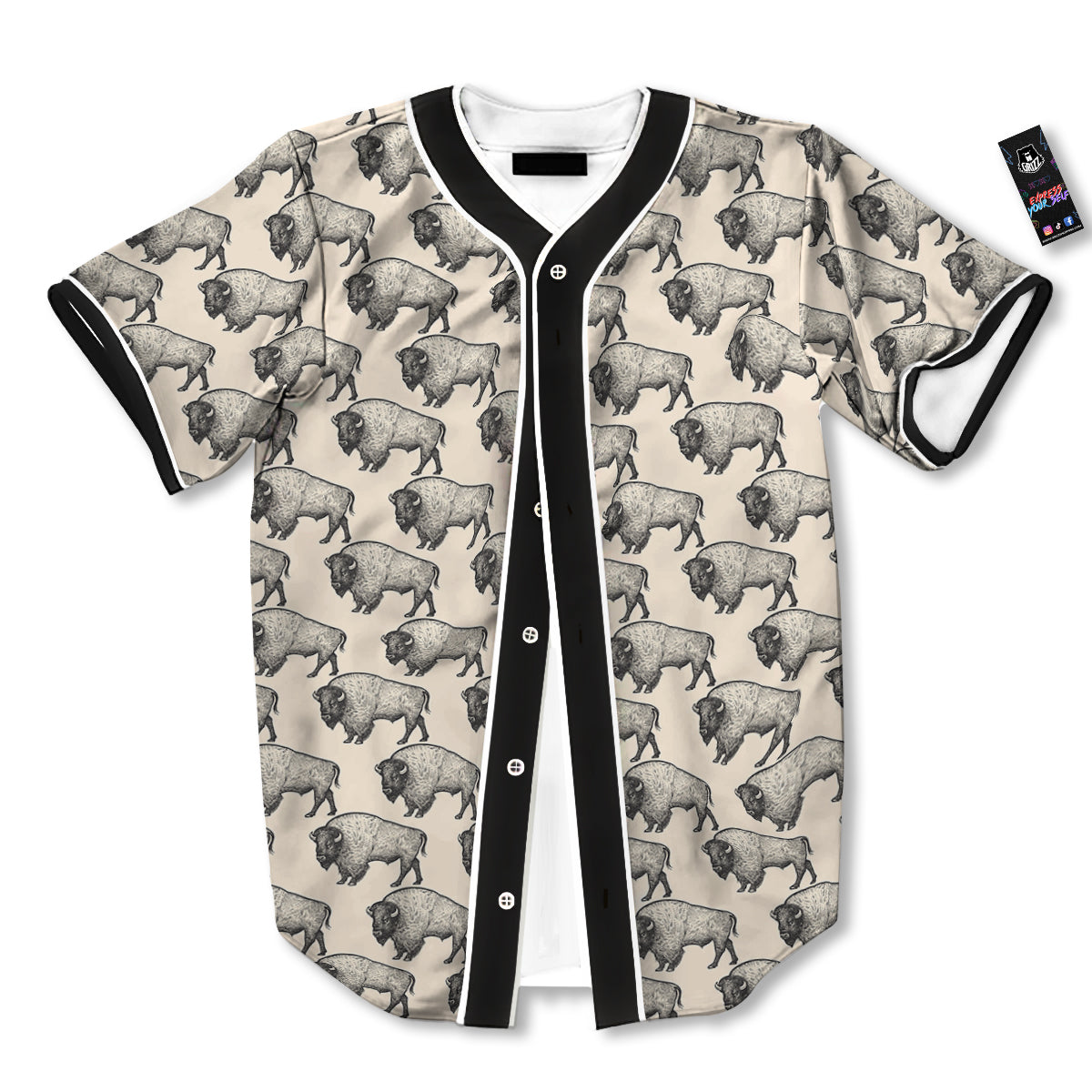 Bison Beige Print Pattern Baseball Jersey-grizzshop