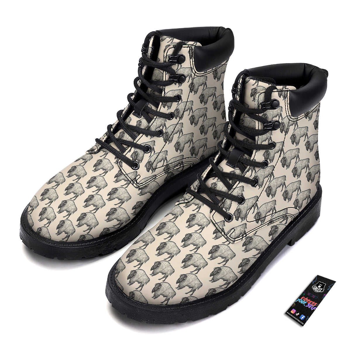 Bison Beige Print Pattern Boots-grizzshop