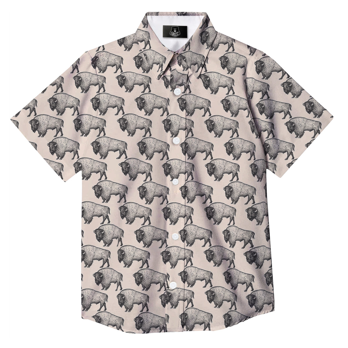 Bison Beige Print Pattern Button Up Shirt-grizzshop