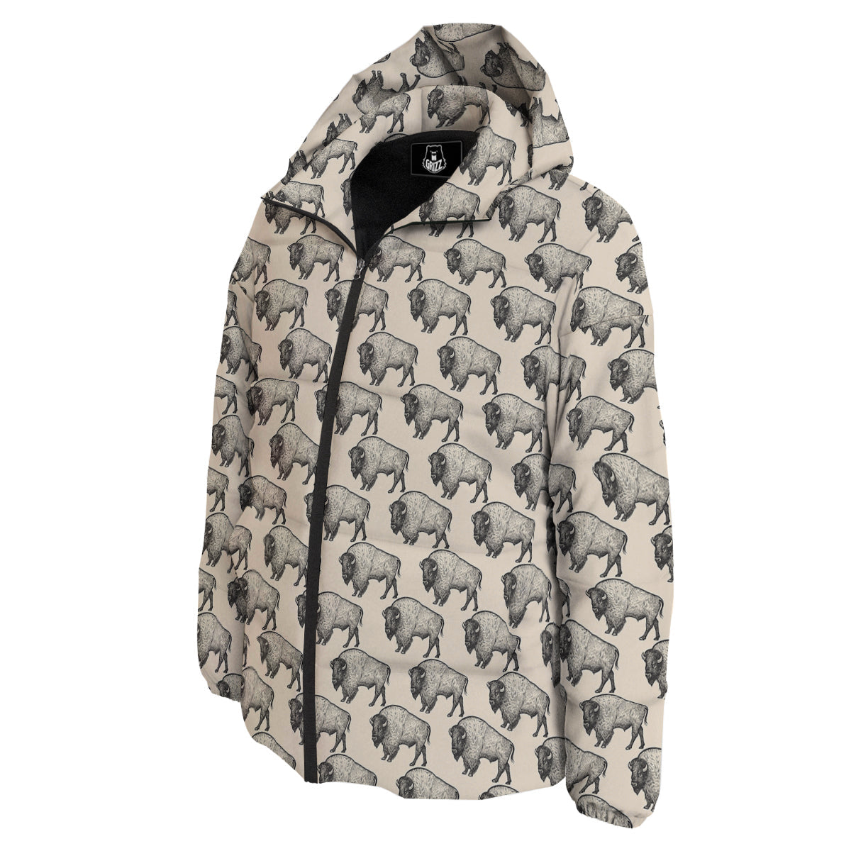 Bison Beige Print Pattern Down Jacket-grizzshop