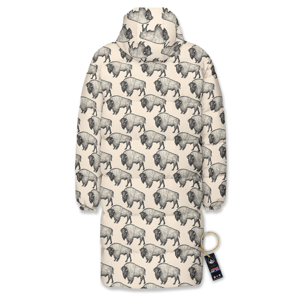 Bison Beige Print Pattern Long Down Jacket-grizzshop
